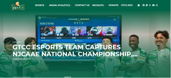 Image capture of a portion of the new gtcctitans.com website with the banner image of the esports championship team.