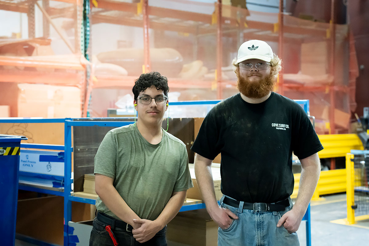 NC FAME Advanced Manufacturing Technicians Isaac Alvarado (left) and Jacob Dills at Masterbrand in Lexington, NC