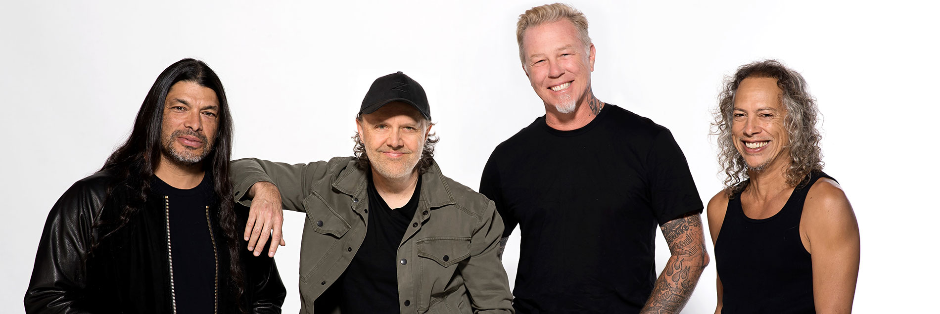 Metallica band members Robert Trujillo, Lars Ulrich, James Hetfield, and Kirk Hammett