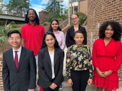 Group picture of the 2022-2023 GTCC Student Ambassadors. Top (Left to right) Trevon Stapler, Krishna Shah Bethany Pace. Front (left to right) Khoa Nguyen, Jeshika Lamsal, Barney Dos and Daniela Campbell